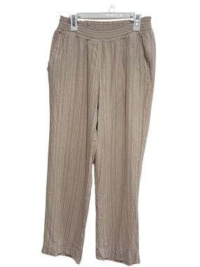 Land n Sea Brown Stripe Pull-On Pants Size S Casual Pants Linen Blend